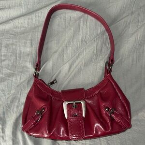 Y2K Burgundy Shoulder Bag | Buckle Baguette Purse 2000s Retro Style